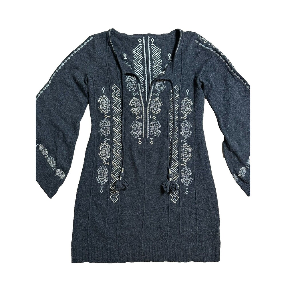 Calypso Cashmere Sweater Dress Embroidered Bell Sleeve Boho Whimsigoth Fairy S/M